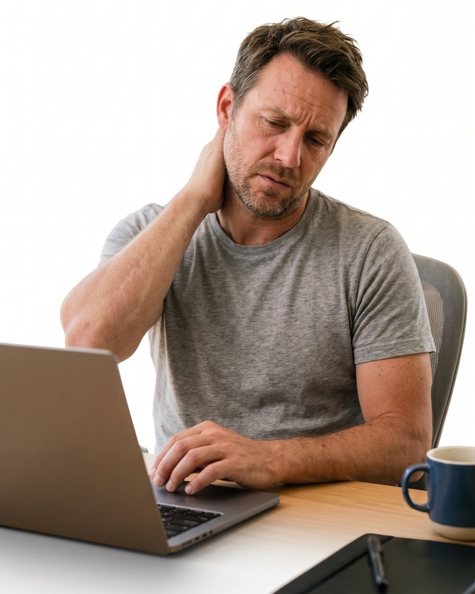Un homme à son bureau se masse la nuque