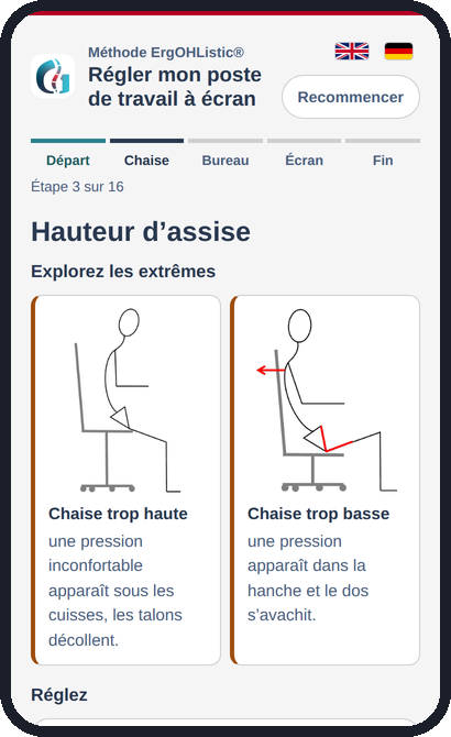 L’outil de réglage du poste de travail
